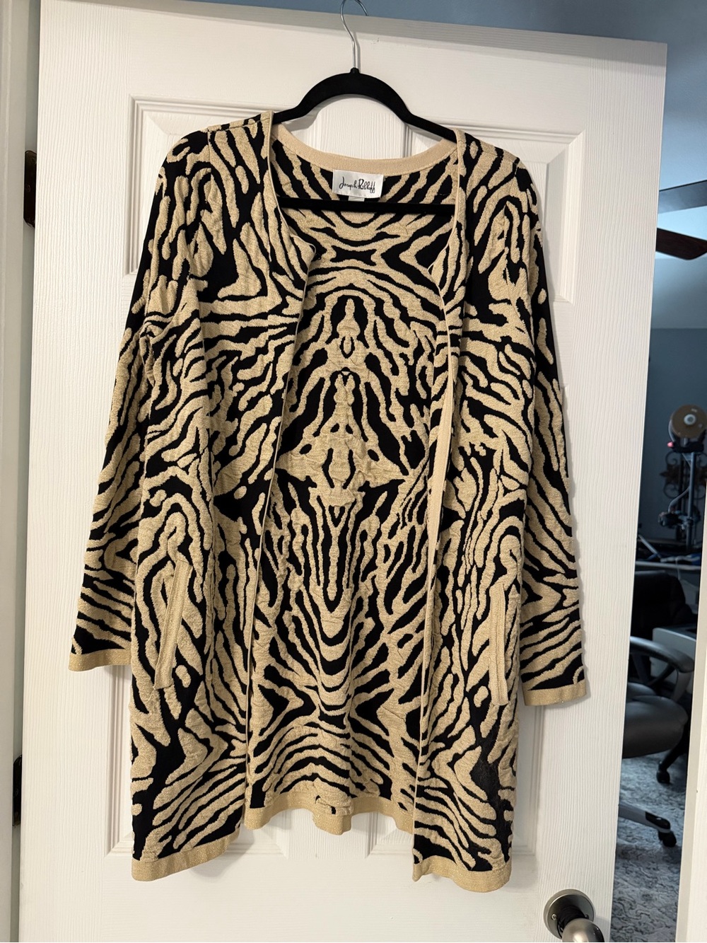 Joseph Ribkoff Beige and Black Animal-Print Open Cardigan